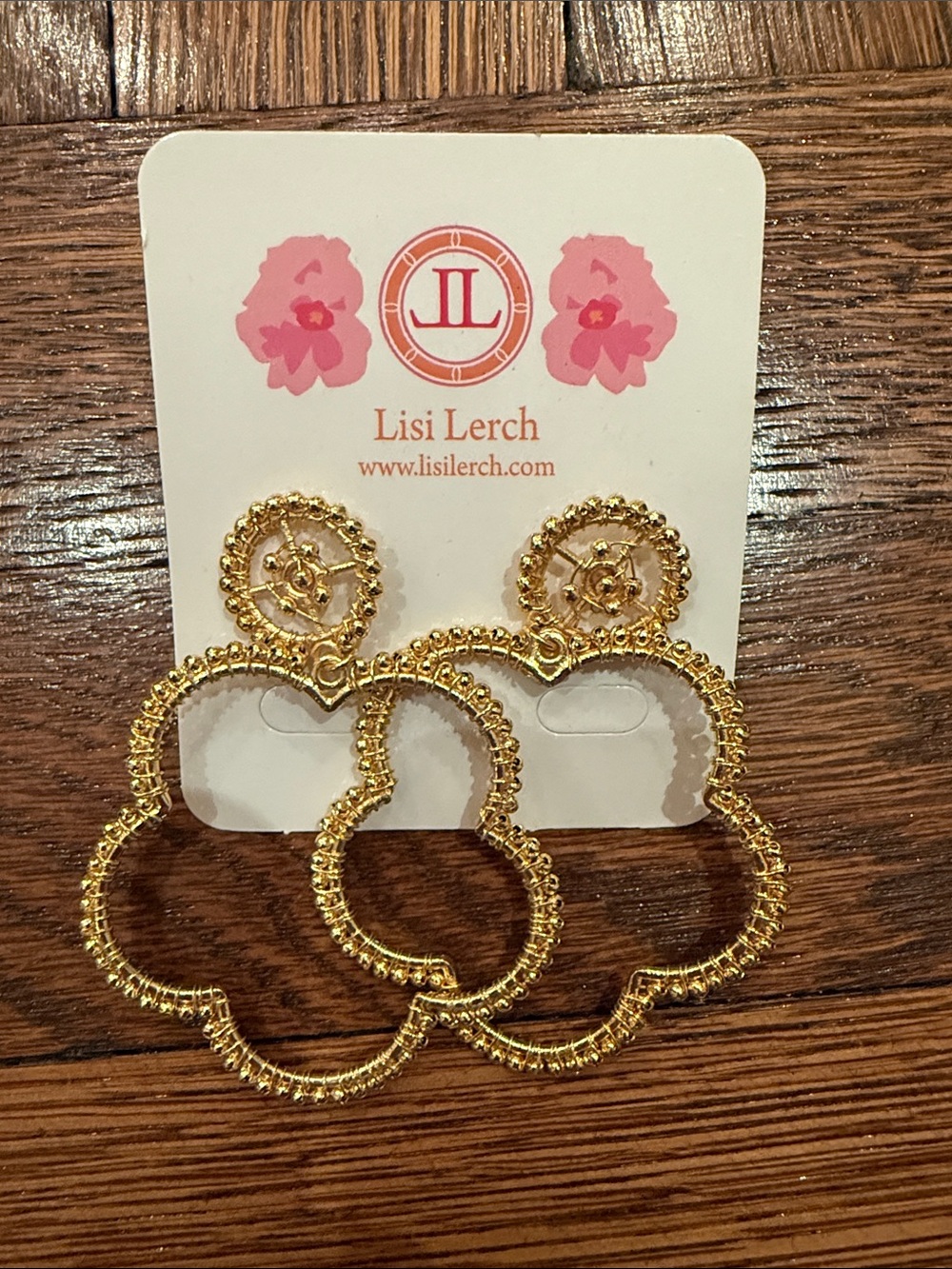 Lisi Lerch Gold Filigree Clover Drop Earrings- never been worn!
